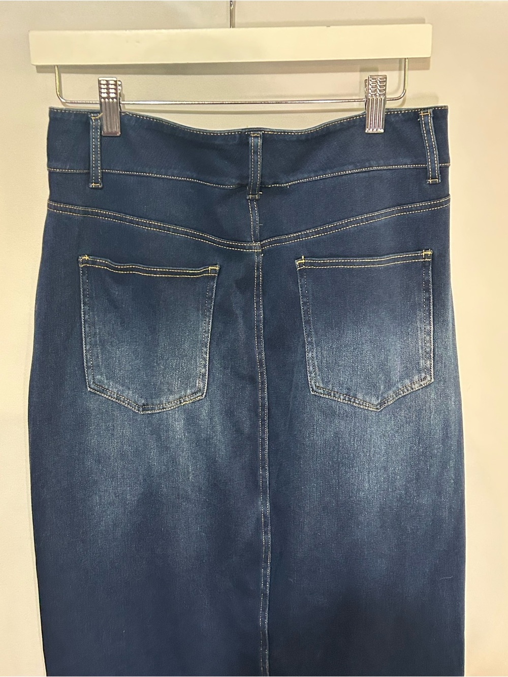 NWT Halara Flex Midi Skirt Dark Indigo Stretch Denim High Rise Medium - Picture 8 of 8